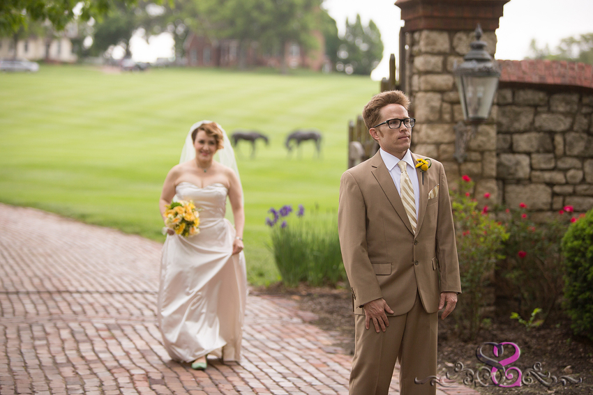 13 - bride approaches groom for first look grand rapids michigan wedding photographer