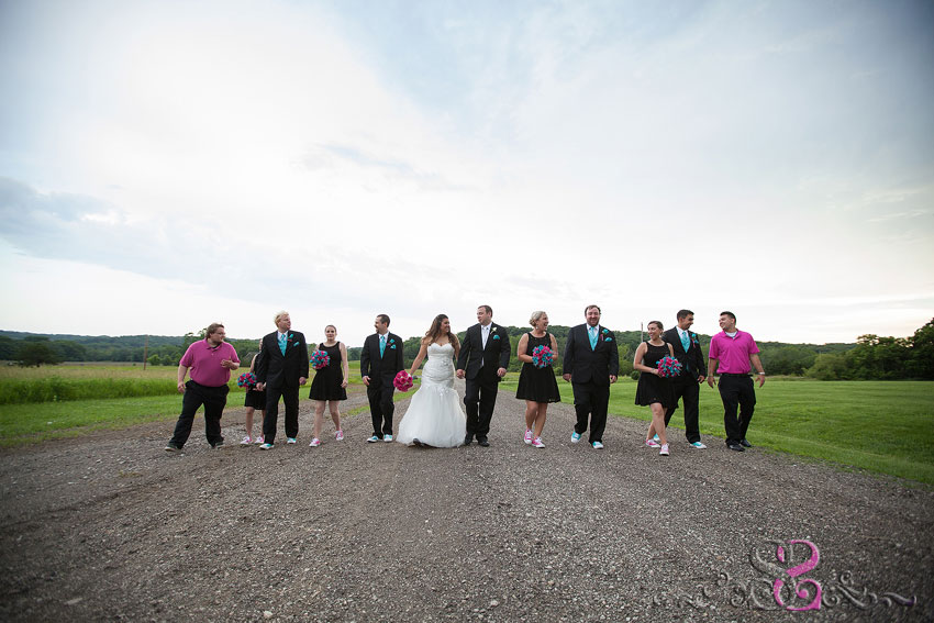 34-wedding-party-walks-on-dirt-road-michigan-wedding-photographer-stony-point-hall-wedding