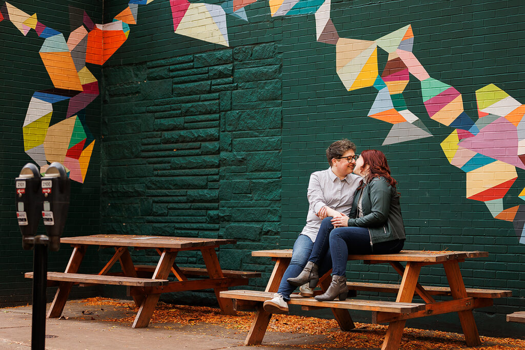 colorful downtown Grand Rapids engagement