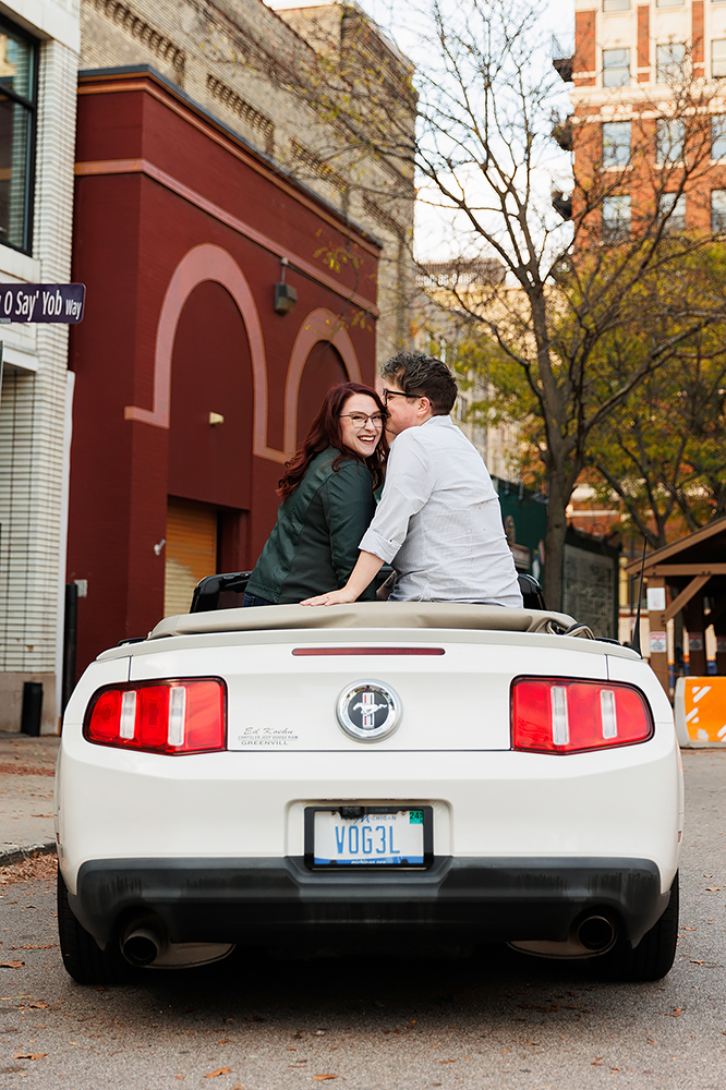 colorful downtown Grand Rapids engagement